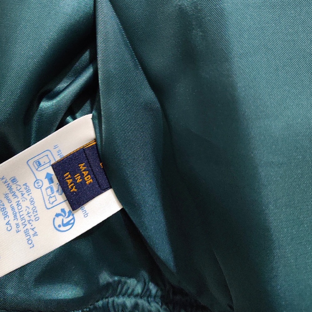 Louis Vuitton-Inspired Green Varsity Jacket with Brown Monogram Sleeves - Picture 8 of 11